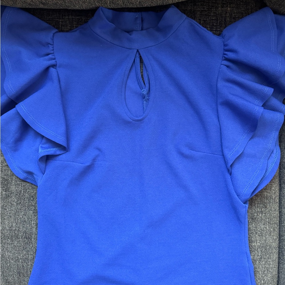 Elegant Blue Ruffle Sleeve Top